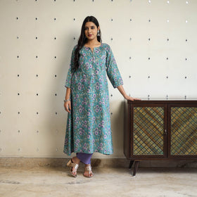 Green - a-line cotton sanganeri kurta 16 - handcrafted