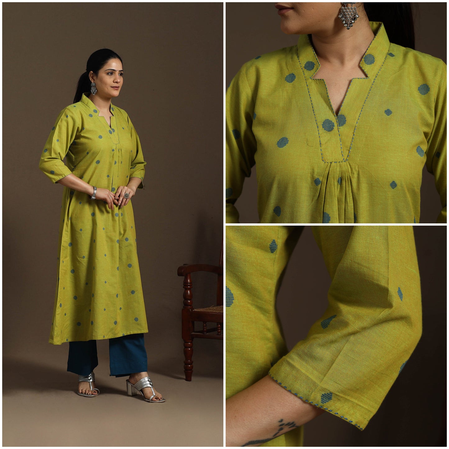A-line cotton hand embroidered jacquard kurta for women 03