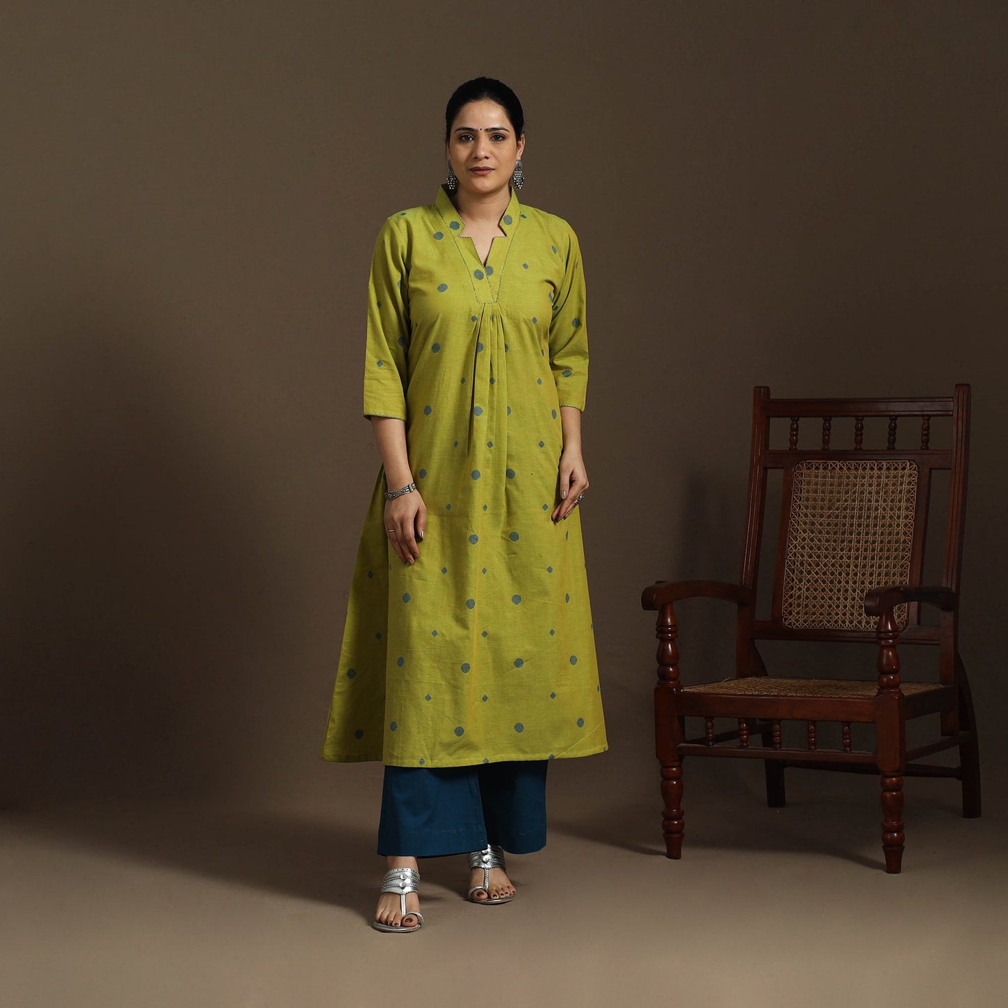 A-line cotton hand embroidered jacquard kurta for women 03