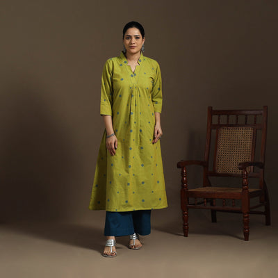 A-line cotton hand embroidered jacquard kurta for women 03