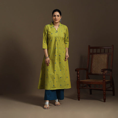 A-line cotton hand embroidered jacquard kurta for women 03