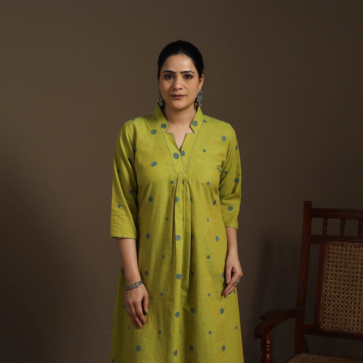 A-line cotton hand embroidered jacquard kurta for women 03