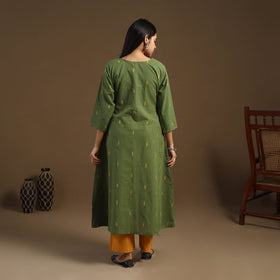 Green A-Line Cotton Jacquard Kurta for Women