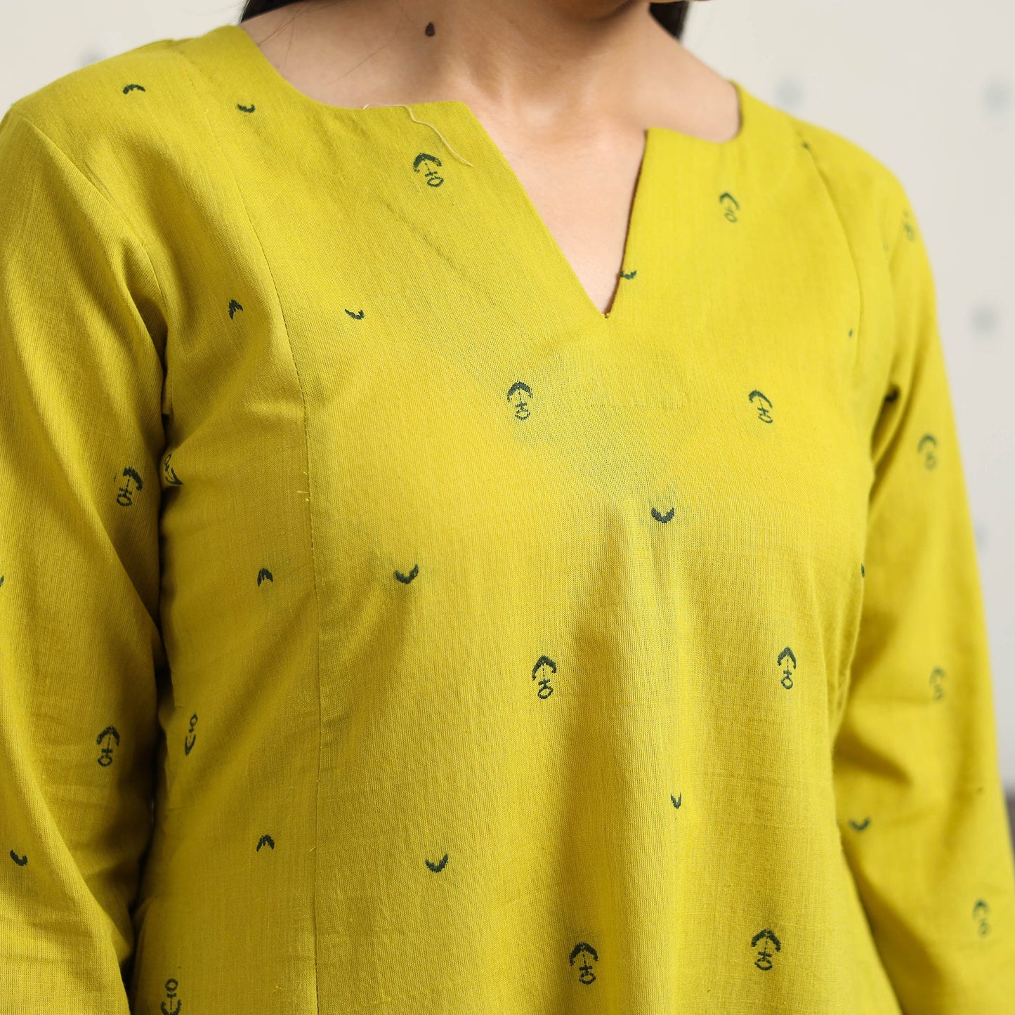 Green A-Line Cotton Jacquard Kurta