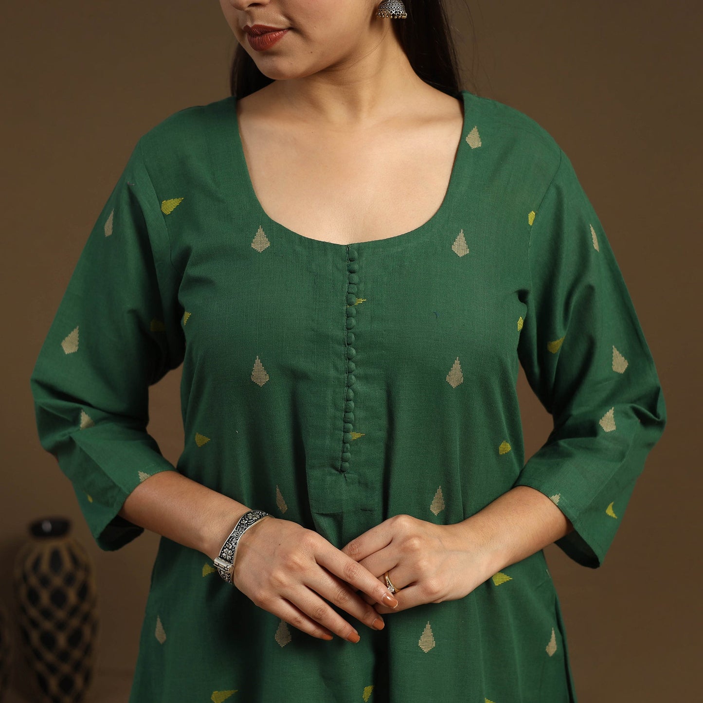  A-Line Cotton Jacquard Kurta for Women