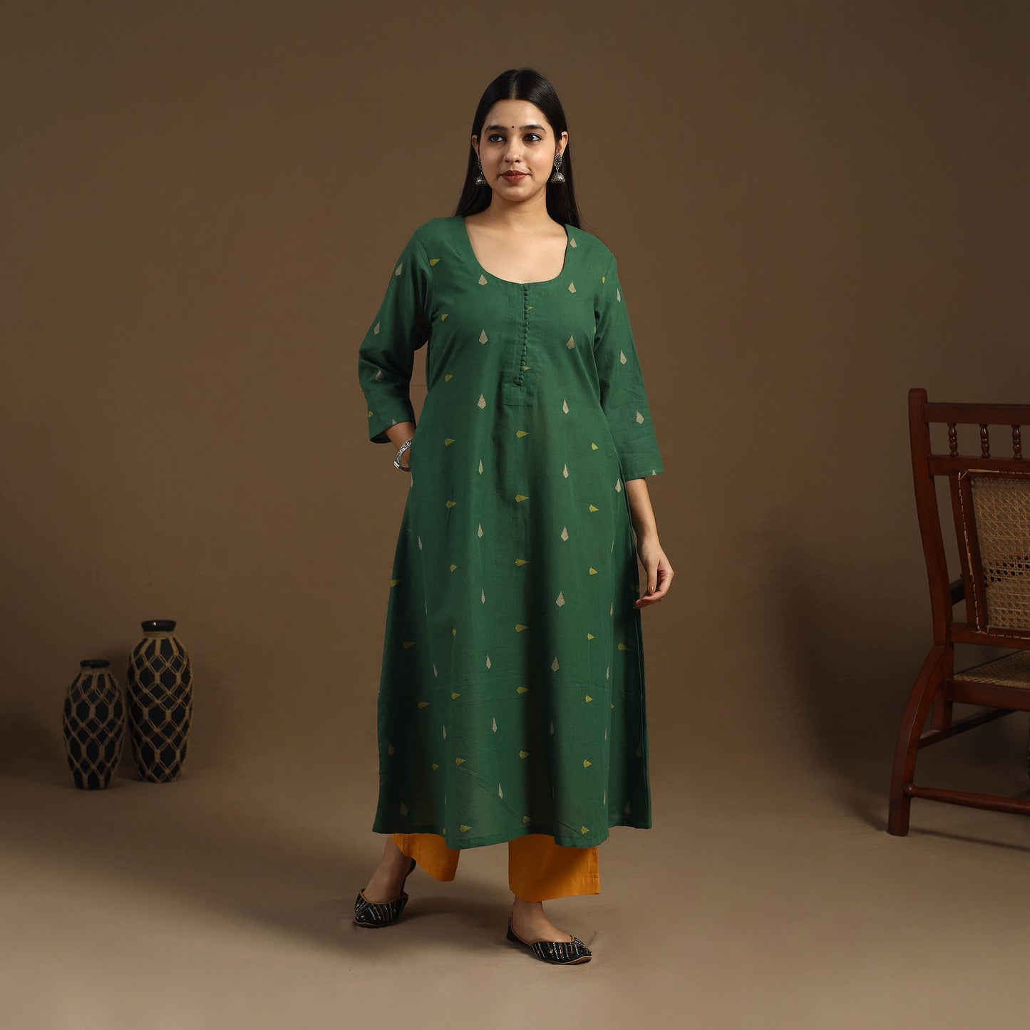  A-Line Cotton Jacquard Kurta for Women