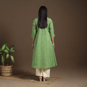 Green A-Line Cotton Jacquard Kurta