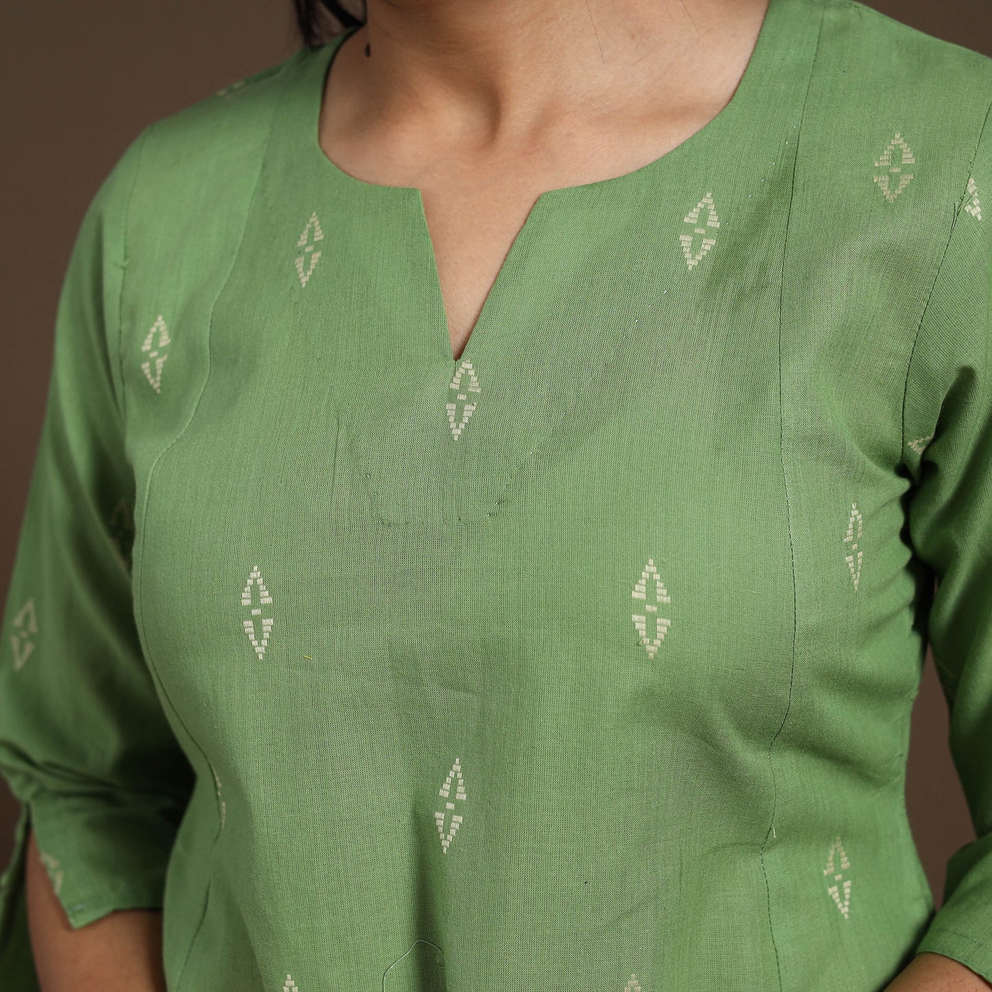Green A-Line Cotton Jacquard Kurta