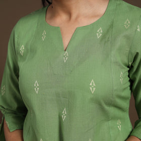 Green A-Line Cotton Jacquard Kurta