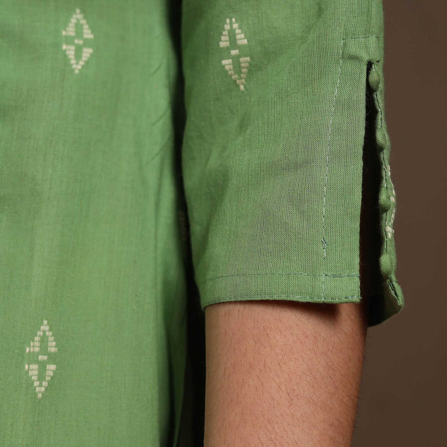 Green A-Line Cotton Jacquard Kurta