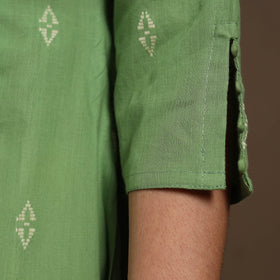 Green A-Line Cotton Jacquard Kurta