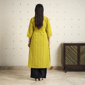 Green A-Line Cotton Jacquard Kurta