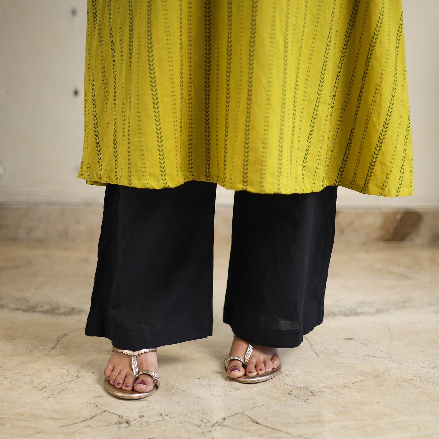 Green A-Line Cotton Jacquard Kurta