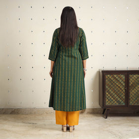 Green A-Line Cotton Jacquard Kurta