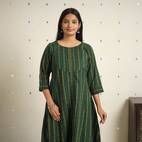 Green A-Line Cotton Jacquard Kurta