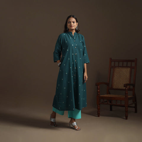 A-line cotton jacquard kurta for women 04 - handcrafted