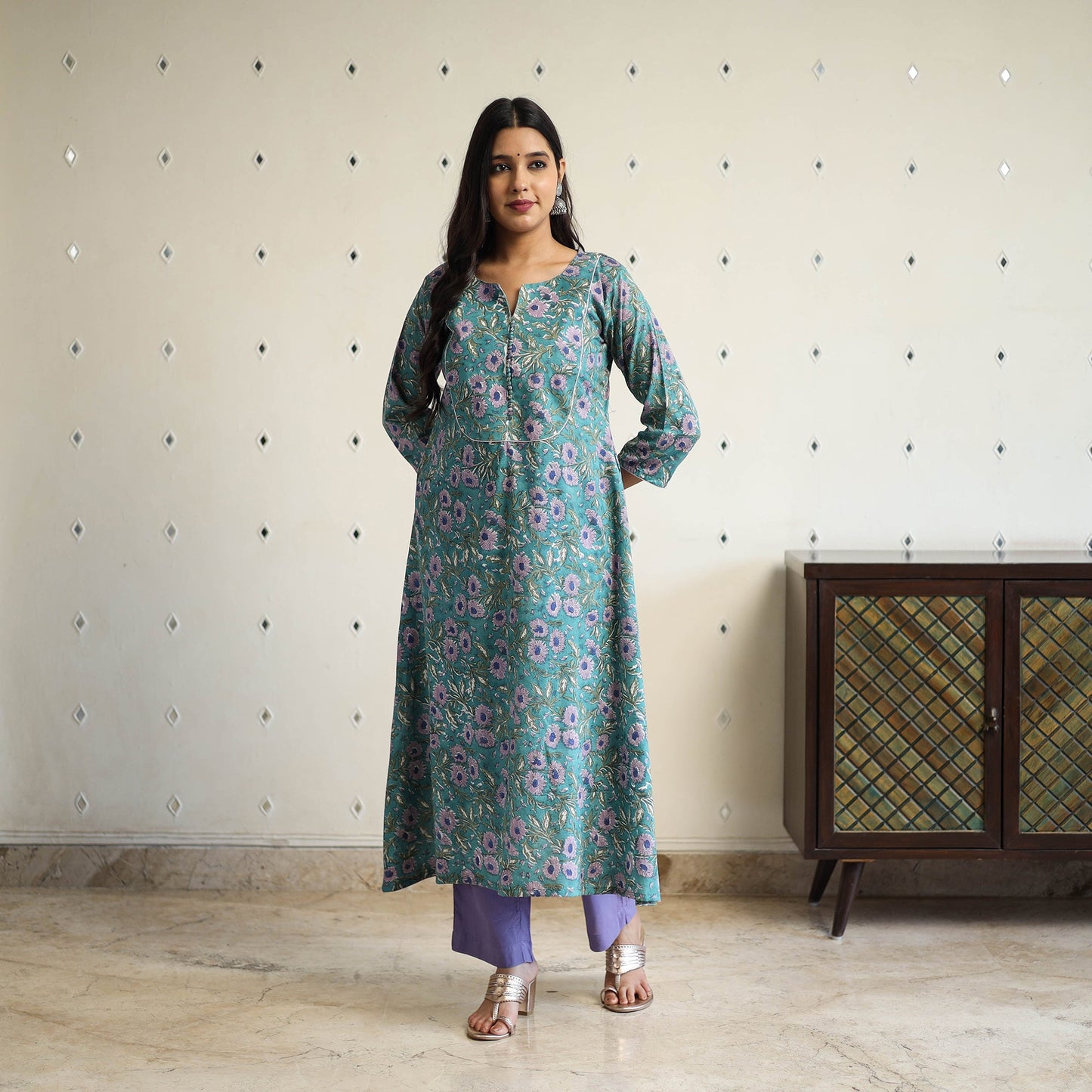 Green - a-line cotton sanganeri kurta 16 - handcrafted