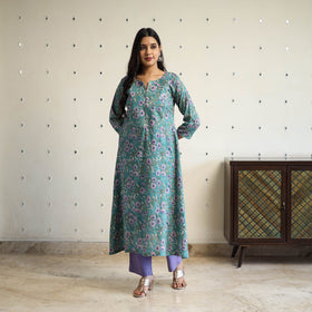 Green - a-line cotton sanganeri kurta 16 - handcrafted