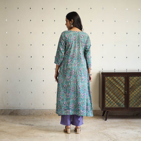 Green - a-line cotton sanganeri kurta 16 - handcrafted