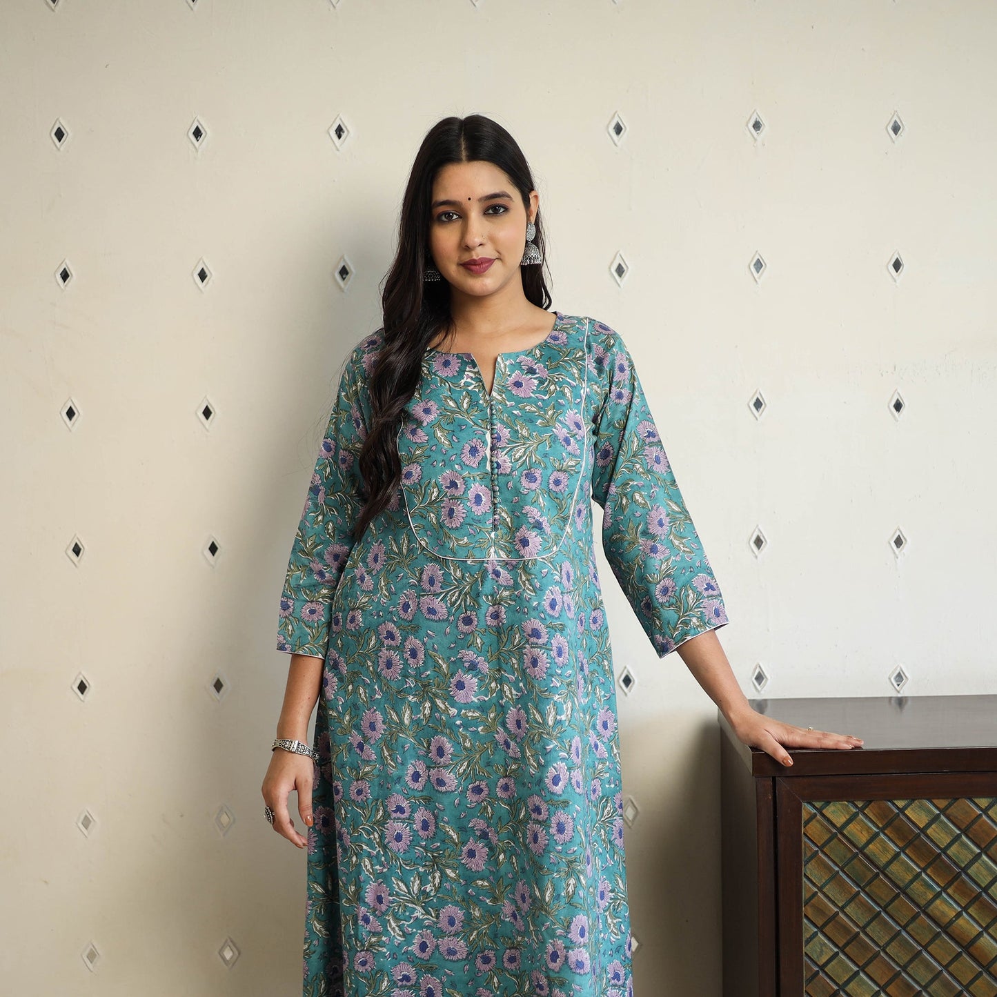 Green - a-line cotton sanganeri kurta 16 - handcrafted