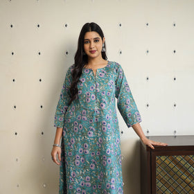 Green - a-line cotton sanganeri kurta 16 - handcrafted