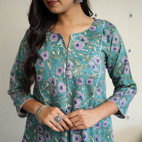 Green - a-line cotton sanganeri kurta 16 - handcrafted