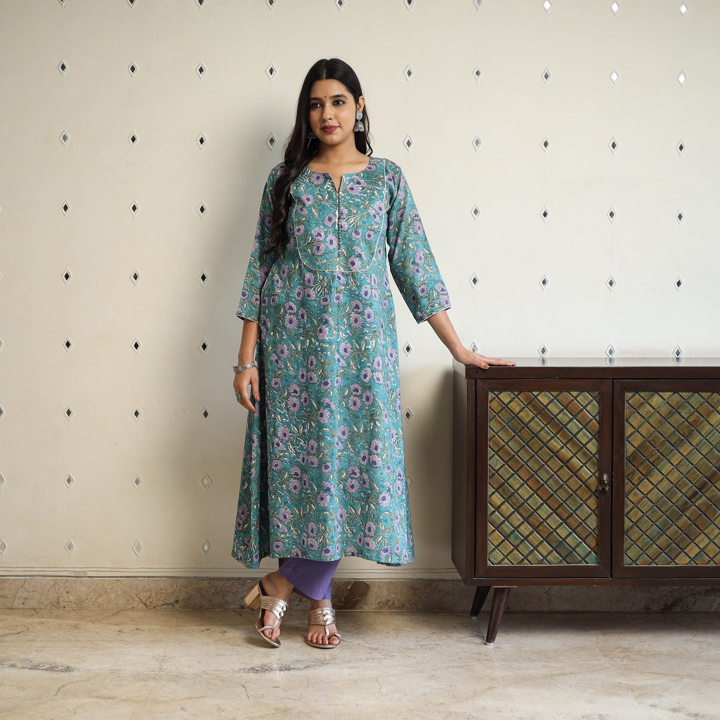 Green - a-line cotton sanganeri kurta 16 - handcrafted