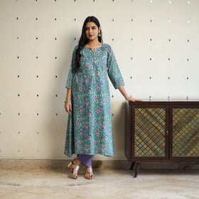 Green - a-line cotton sanganeri kurta 16 - handcrafted