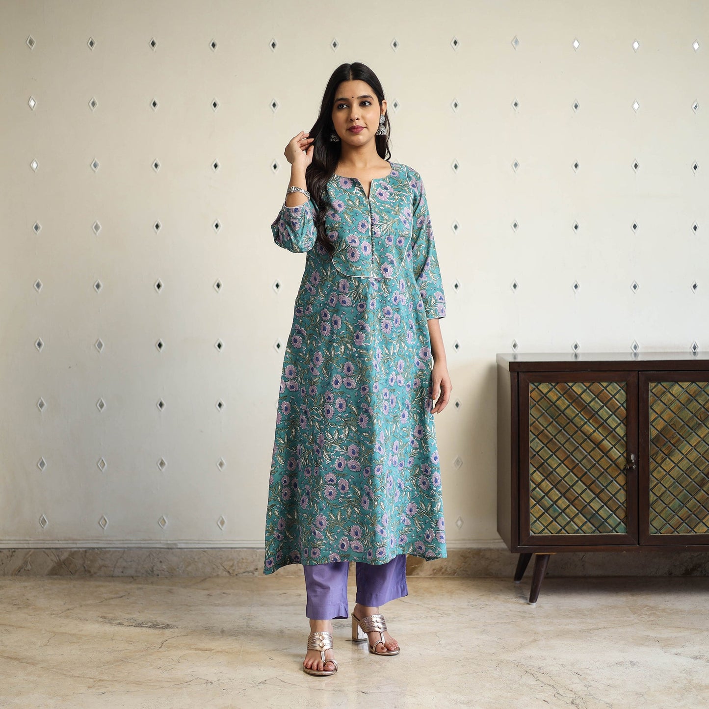 Green - a-line cotton sanganeri kurta 16 - handcrafted