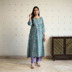 Green - a-line cotton sanganeri kurta 16 - handcrafted