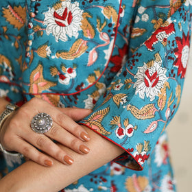  Green A-Line Cotton Block Print Sanganeri Kurta