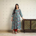  Green A-Line Cotton Block Print Sanganeri Kurta