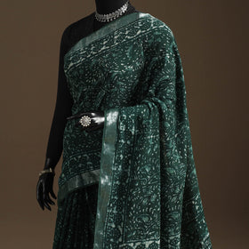 Linen hand batik saree with zari border 09 - handcrafted