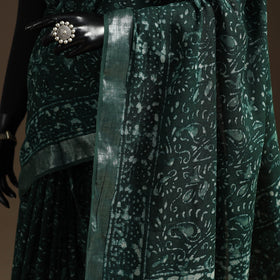 Linen hand batik saree with zari border 09 - handcrafted