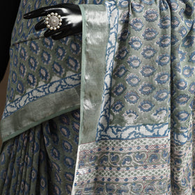 Linen hand sanganeri saree with zari border 07 - handcrafted