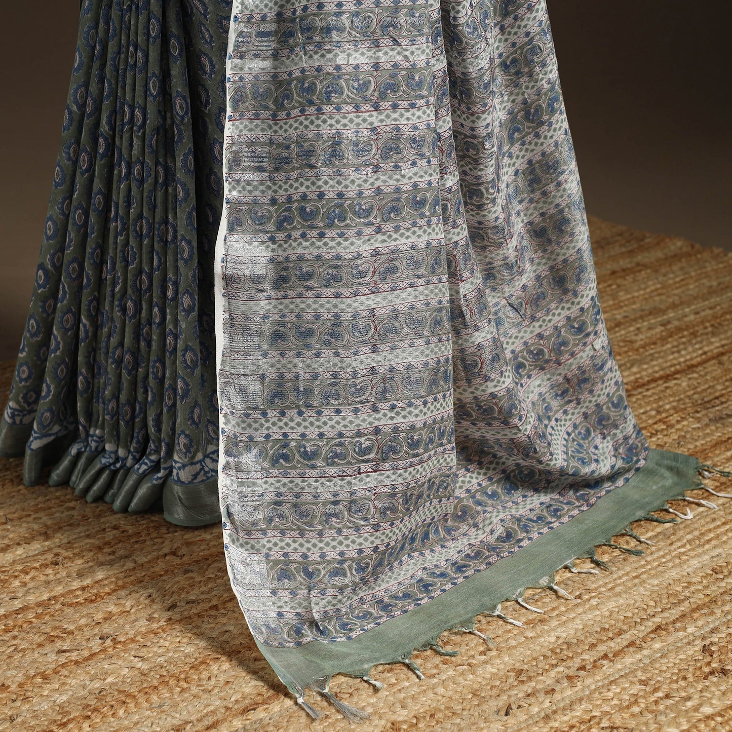 Linen hand sanganeri saree with zari border 07 - handcrafted