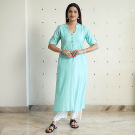 Green - Linen Viscose Plain Long Straight Kurta 47