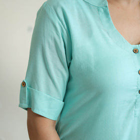 Green - Linen Viscose Plain Long Straight Kurta 47