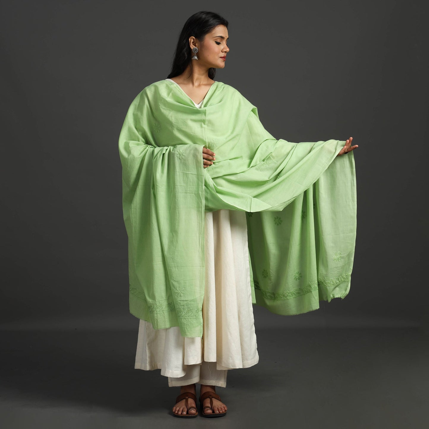 Buy Lucknow Chikankari Hand Embroidery Cotton Dupatta 31 Online l iTokri.com