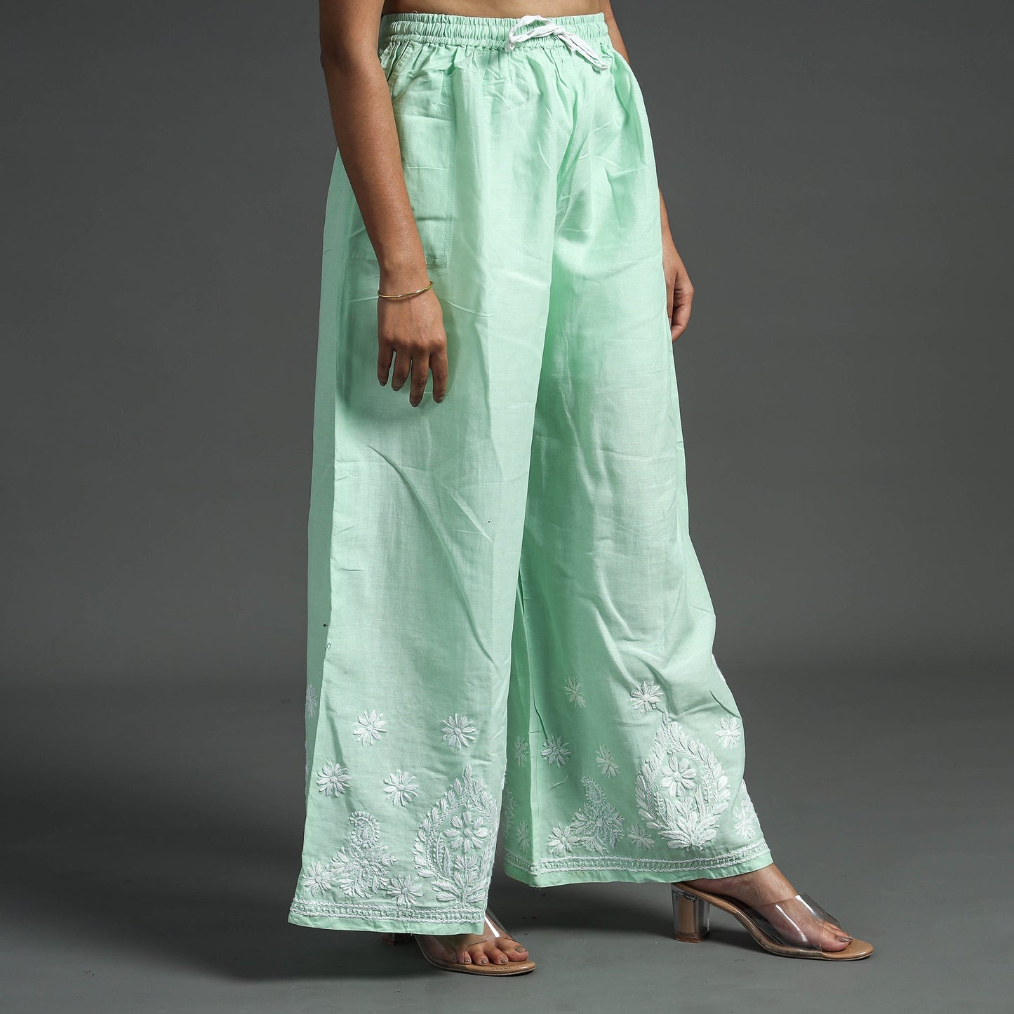 Buy Lucknow Chikankari Hand Embroidery Cotton Palazzo Online at iTokri.com