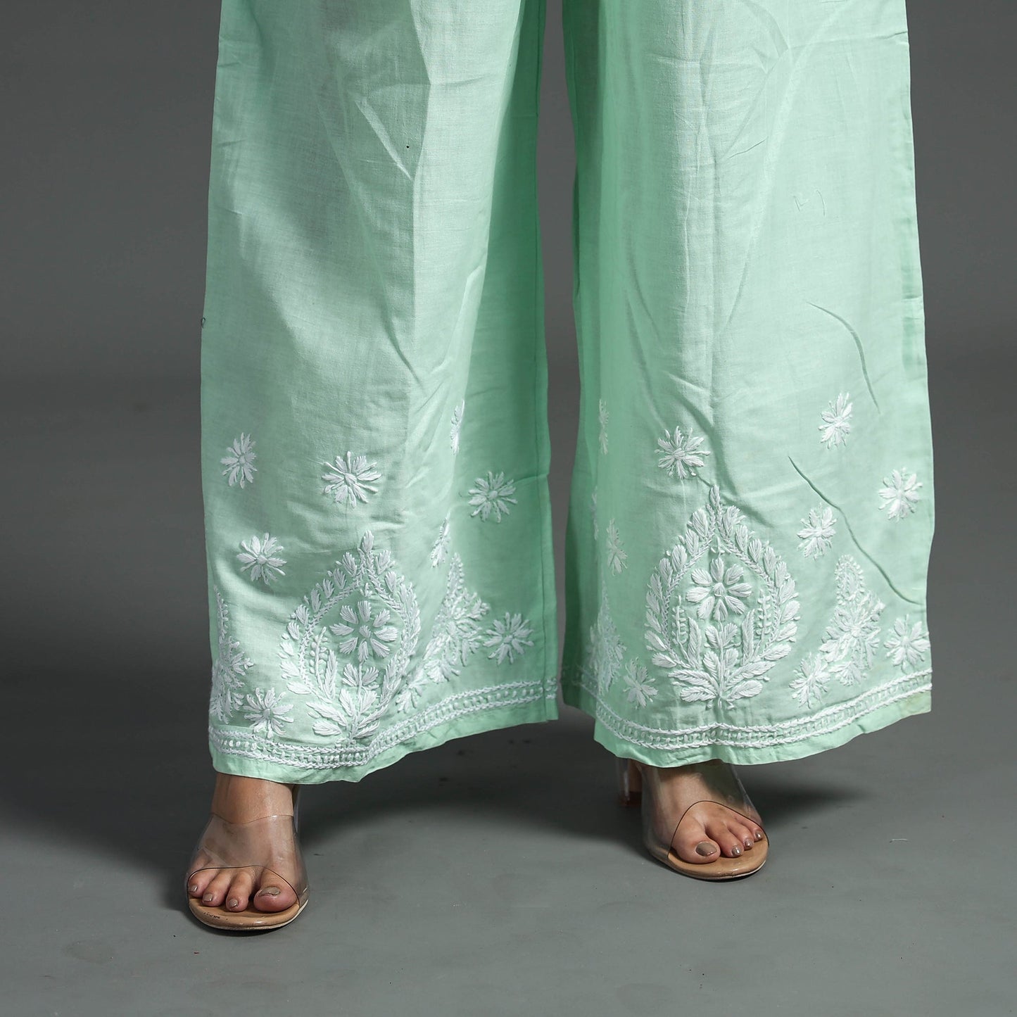 Buy Lucknow Chikankari Hand Embroidery Cotton Palazzo Online at iTokri.com