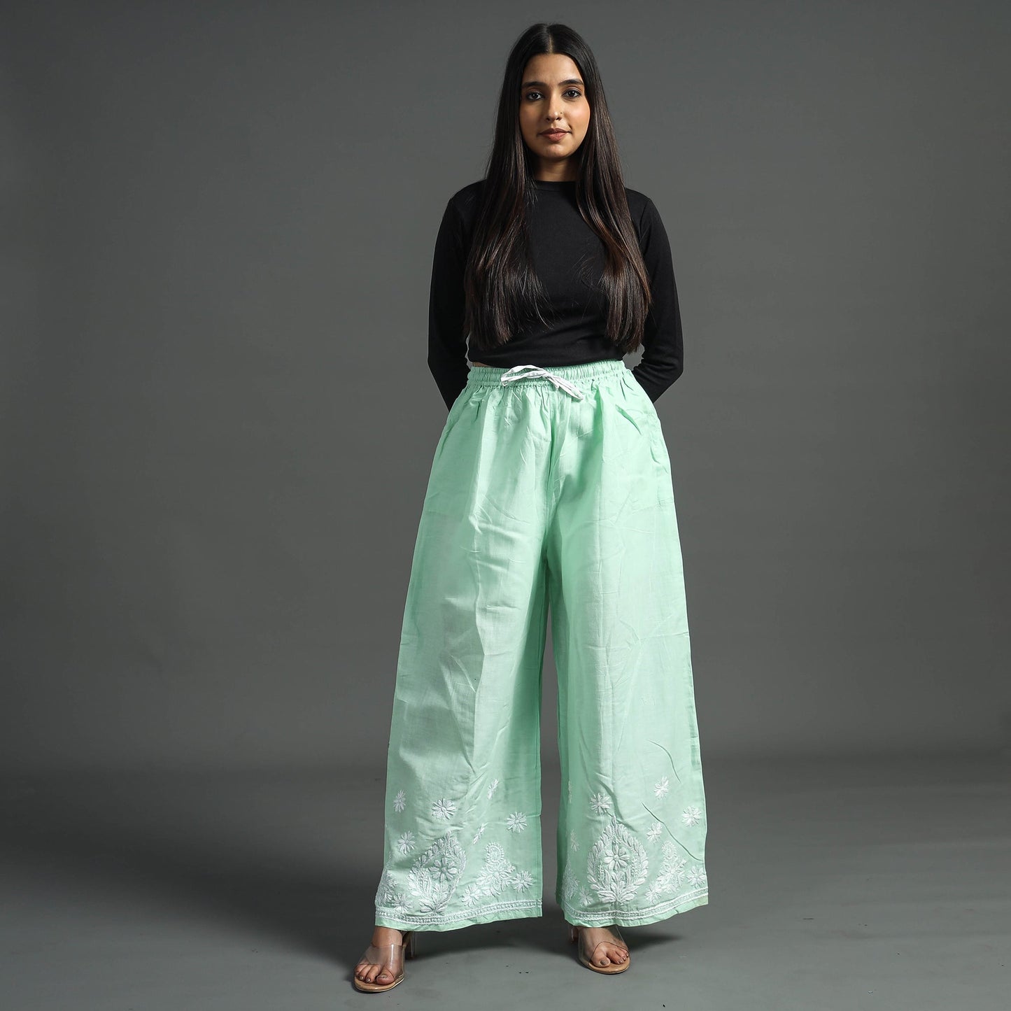 Buy Lucknow Chikankari Hand Embroidery Cotton Palazzo Online at iTokri.com