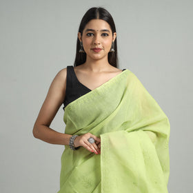 Green - Lucknow Chikankari Hand Embroidery Terivoile Cotton Saree 09