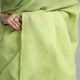Green - Lucknow Chikankari Hand Embroidery Terivoile Cotton Saree 09