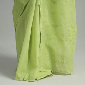 Green - Lucknow Chikankari Hand Embroidery Terivoile Cotton Saree 09