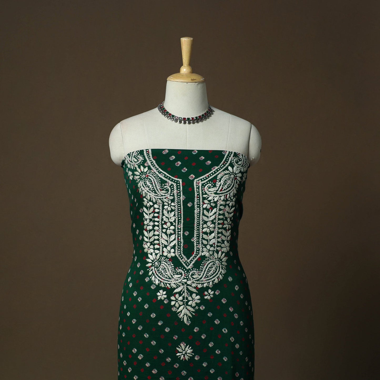 Lucknowi chikankari hand work bandhani unstitched kurta