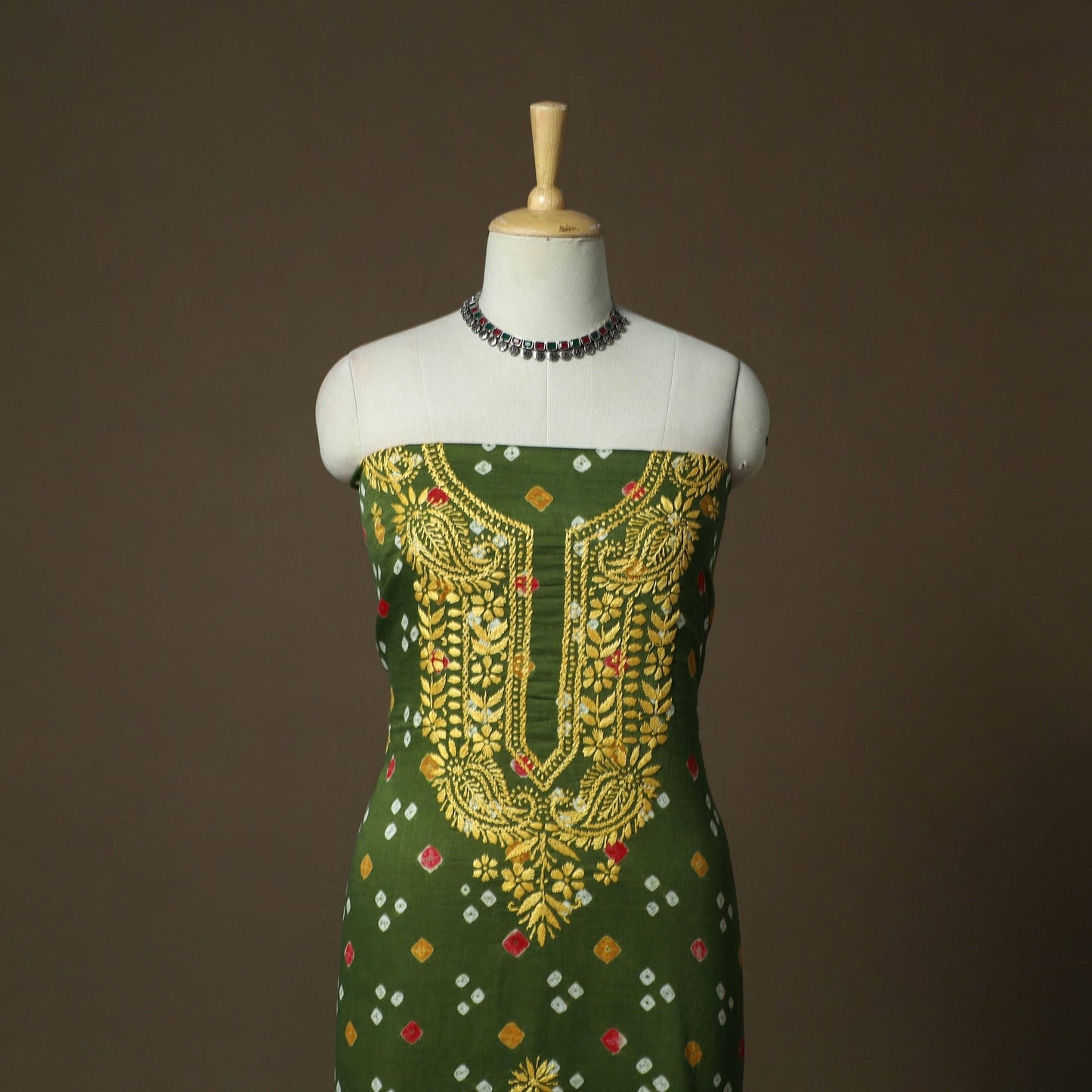 Lucknowi chikankari hand work bandhani unstitched kurta