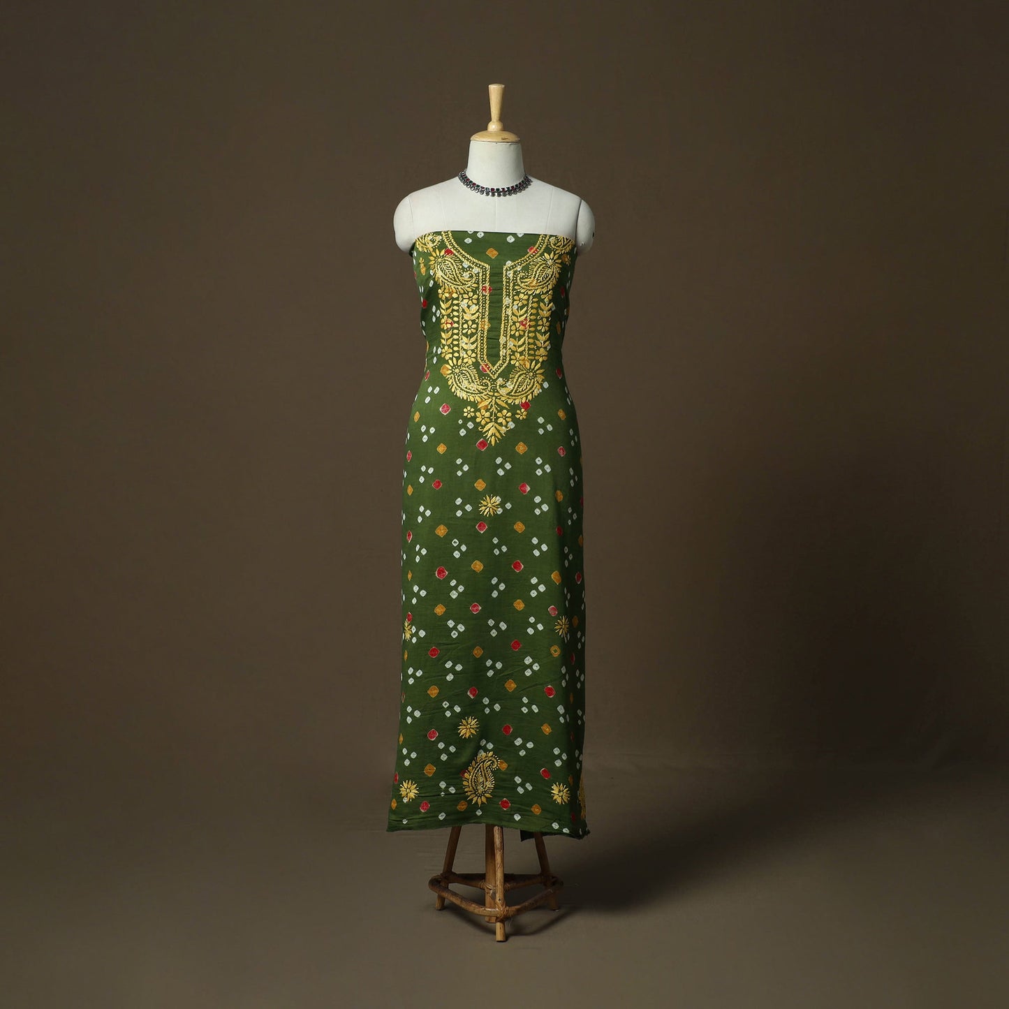 Lucknowi chikankari hand work bandhani unstitched kurta