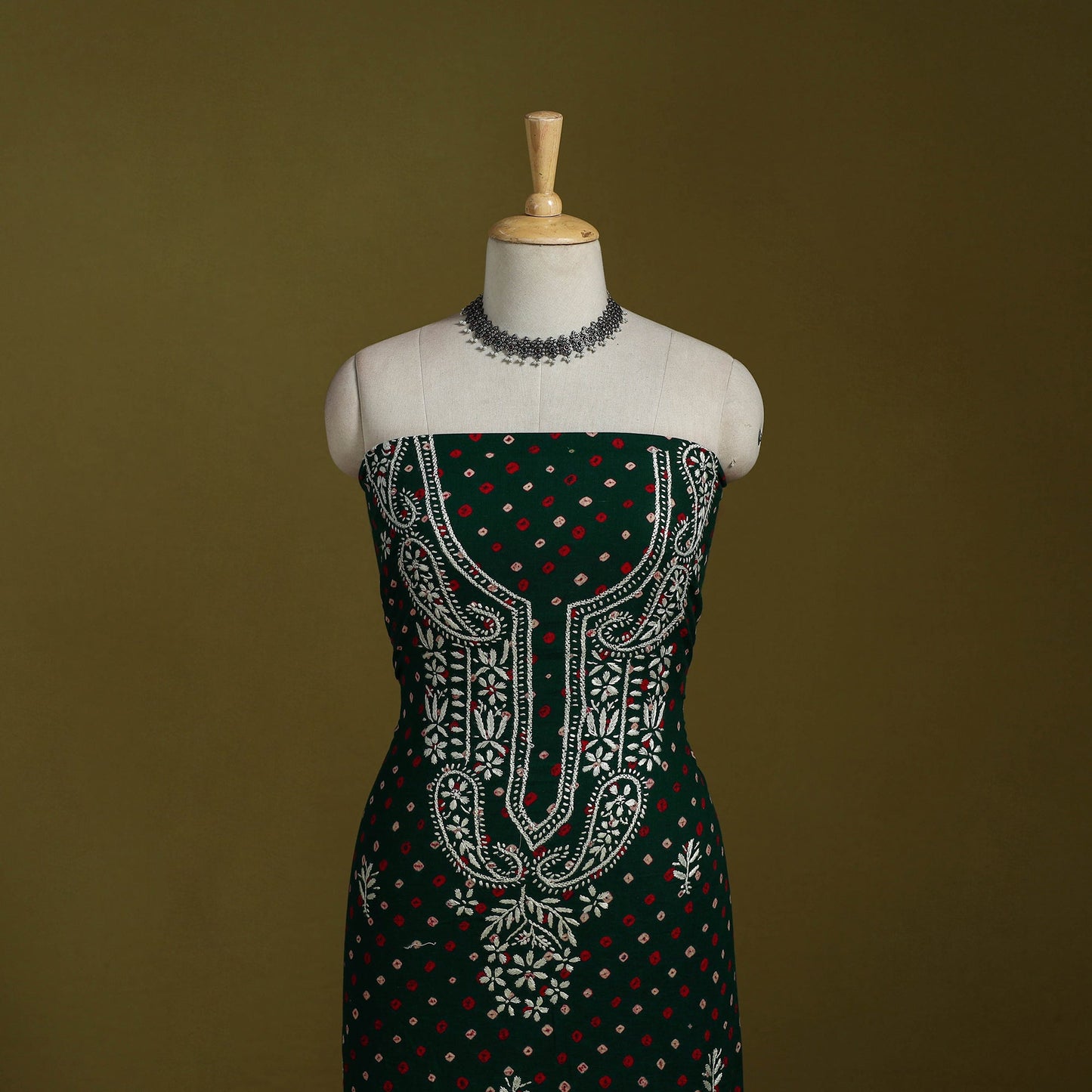 Lucknowi chikankari work bandhani unstitched kurta material