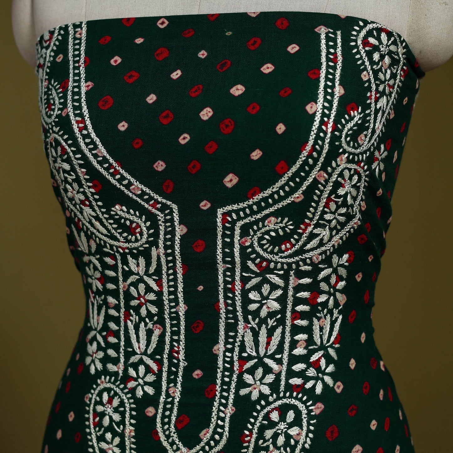 Lucknowi chikankari work bandhani unstitched kurta material